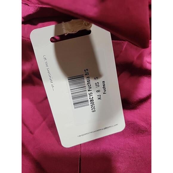Here Comes The Sun AU 8/US S Halterneck Ruffle Hem Mini Dress Fuchsia NWT #X - Picture 6 of 13